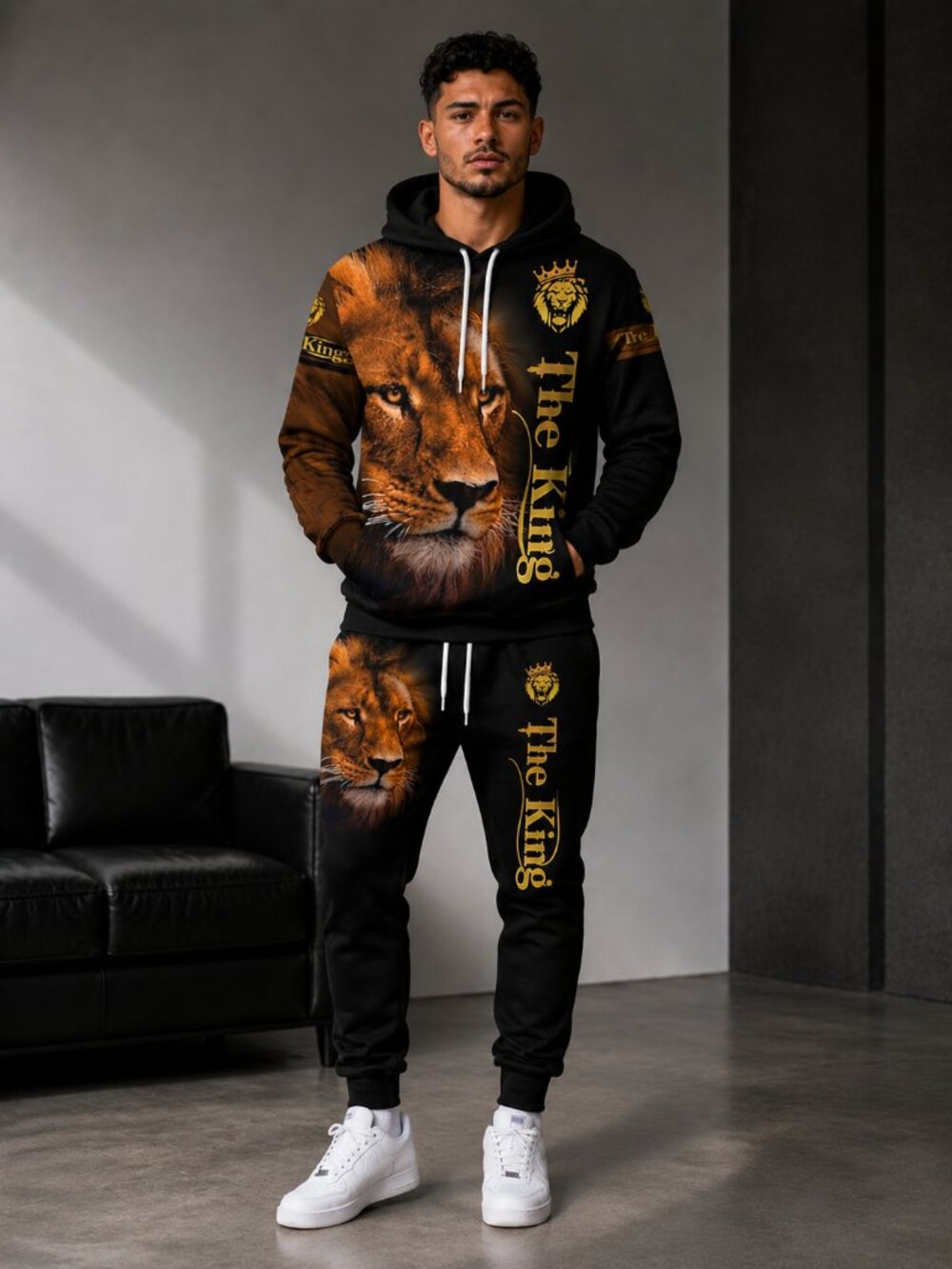Mens Lion Leo Graphic Track Suit Hoodie Set